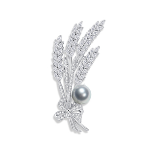 胸针高端精致时尚女天然akoya海水珍珠真多麻色灰珠轻奢麦穗胸花