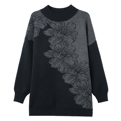 冬季毛衣女加厚宽松遮肚打底衫加肥特大码中老年妈妈中长款羊毛衫