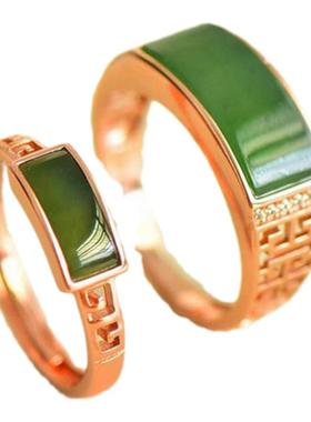 和田玉戒指纯天然碧玉925银指环