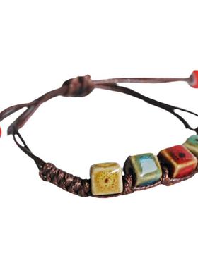 火山石陶瓷桃心花釉瓷珠饰品波西米亚复古民族风手编手链地摊