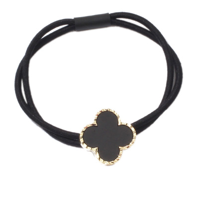 扎头日韩经典圆形黑色发绳四叶草