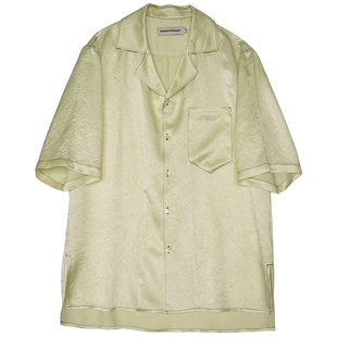 FERMENTEDSHIRT/醋酸撞色线设计宽松古巴领短袖衬衫休闲