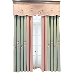 2021新款粉色女孩窗帘温馨儿童房卡通卧室加厚遮光绣花公主风飘窗