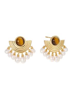 安铂洛利虎眼石耳钉女淡水珍珠