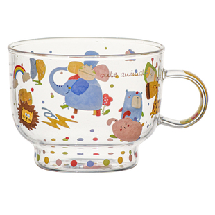 高硼硅玻璃牛奶杯耐高温水杯家用微波炉可加热儿童可爱刻度把手杯