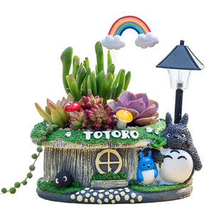 卡通龙猫花盆创意亮灯多肉组合盆栽花艺DIY活动材料包工会礼物