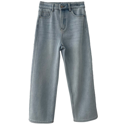 超显瘦高腰加厚加绒直筒牛仔裤女