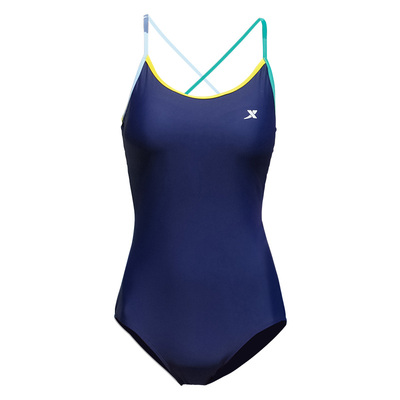 特步撞色女士连体三角泳装游泳馆