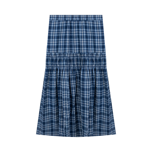 橘子树在哪儿复古蓝色格子半身裙女冬季款宽松显瘦气质a字中长裙