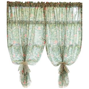 法式复古印花纱帘厨房半帘短帘美式田园飘窗门帘窗帘小窗户遮挡帘