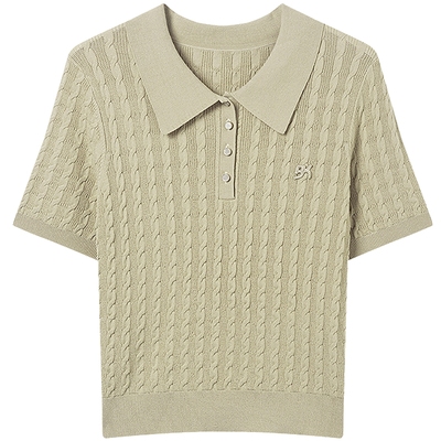 KBNE卡其色短袖毛衣内搭针织衫夏季新款打底衫气质上衣恤女