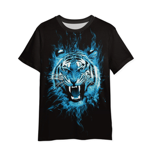 新款猛兽印花T恤男士夏季薄款透气凉感宽松短袖街头风百搭上衣