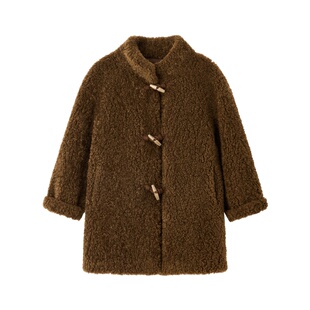 OPCP儿童皮草外套秋冬新款女童仿羊羔毛短款开衫小女孩毛毛大衣