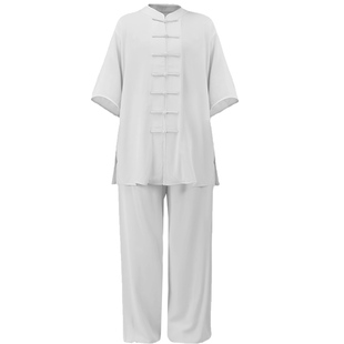新款夏季纯棉低领短袖太极服女薄款全棉中袖太极拳武功服男功夫衫