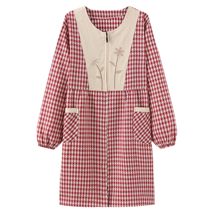 拉链围裙可爱日系带袖家用厨房长袖罩衣大人加长工作服防水防油女