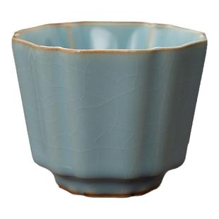 德化陶瓷【茶杯】葵口杯70ml天青汝窑主人杯品茗杯个人专用开片