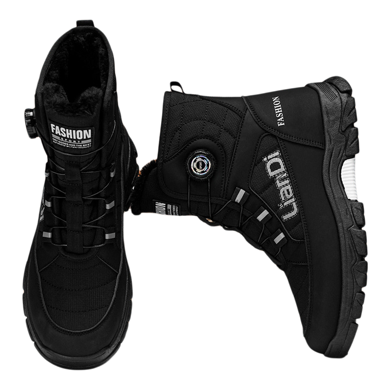 2025年冬季旅行厚底雪地靴子男款加绒加厚东北保暖棉靴旋转扣男鞋