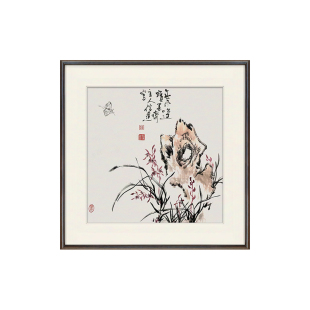 手绘国画新中式客厅沙发背景墙装饰画斗方四联组画梅兰竹菊四君子