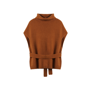 西町村屋气质外穿背心女2025冬季新款复古针织衫含腰带XAAD10939