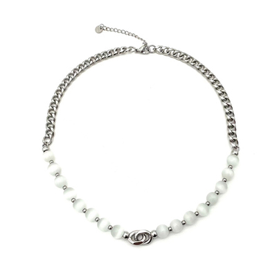 GuangYu白色猫眼石串珠项链男款