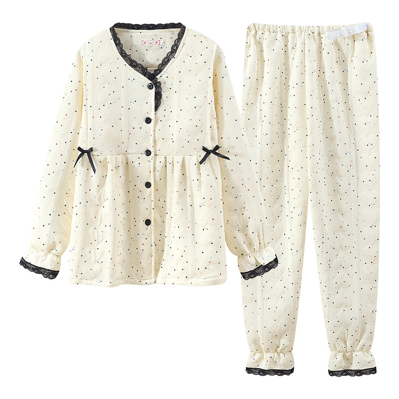 月子服秋冬款带胸垫哺乳孕妇睡衣