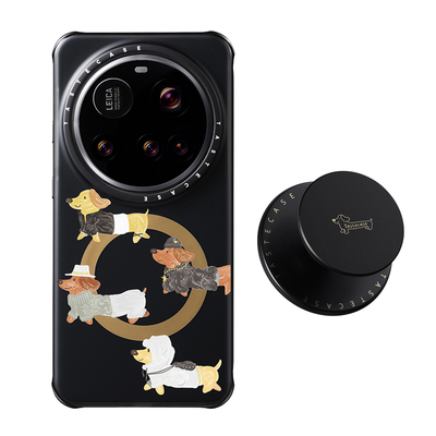 高级黑金腊肠犬磁吸手机壳套装