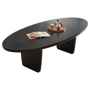 帕沙曼小户型实木茶几侘寂风黑色椭圆小茶台中古风长茶几现代简约