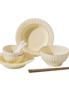瓷都三彩釉下彩奶油风餐具