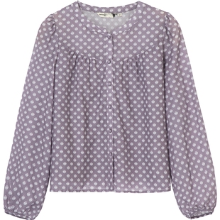 布景衬衫女春季新品简约圆领波点图案设计长袖宽松衬衣小衫0106