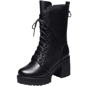 真皮马丁靴女短靴2025秋冬新款中筒靴粗跟单靴高跟靴子女士冬女靴