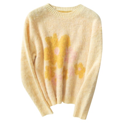 稀有概率暖阳花田茸茸提花毛衣