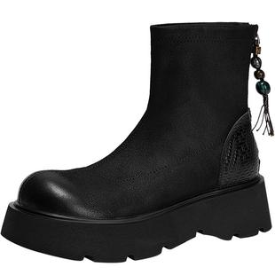 沈月郭宇欣同款MIO米奥女靴2025冬季新款弹力靴厚底短袜靴瘦瘦靴