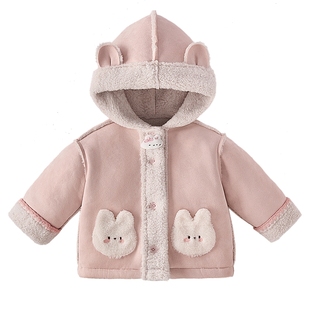 [抗菌锁温]女童冬装外套6宝宝加绒连帽上衣可爱兔子8儿童秋冬衣服