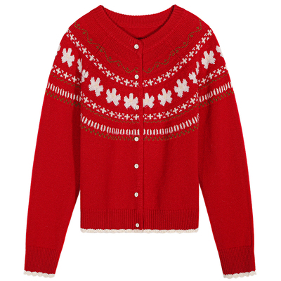 落落狷介红色开衫毛衣女可外穿