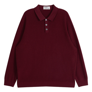 MCCEVTG新年专辑 意式纯色翻领针织衫男长袖慵懒松弛红色毛衣秋冬