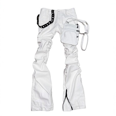 外骨骼口袋超长休闲嘻哈朋克皮裤