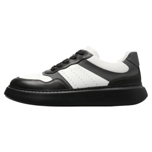 BOSSSUNWEN/博斯·绅威休闲皮鞋男 秋冬黑白拼接撞色厚底熊猫板鞋