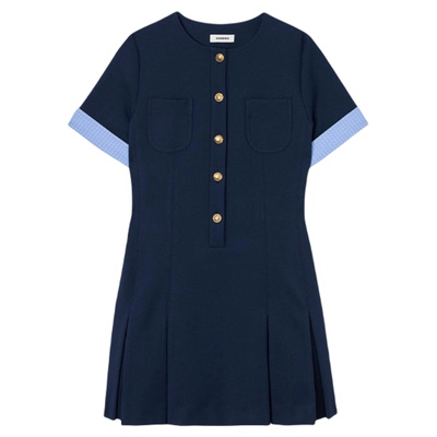 SANDRO女装法式圆领格纹袖连衣裙