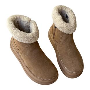 真皮雪地靴厚底2025冬季新款羊羔毛保暖东北大棉鞋磨砂皮休闲短靴