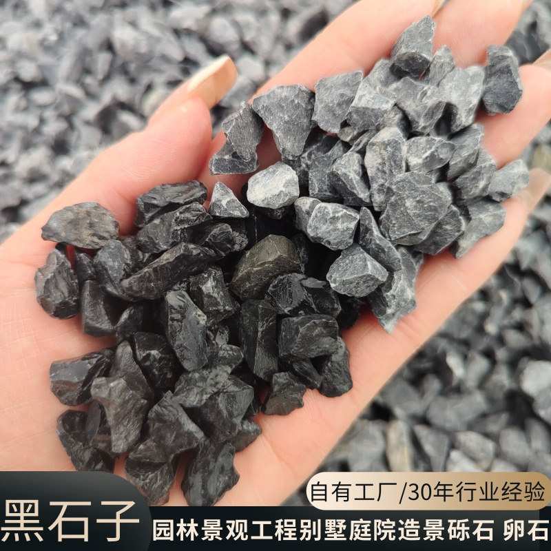 黑石子源头工厂批发园林工程石水洗散庭院黑色装饰砾石造景景观铺