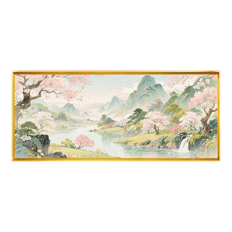 山水画十字绣满绣风景图客厅大气高级感自己手工印花线绣现代简约