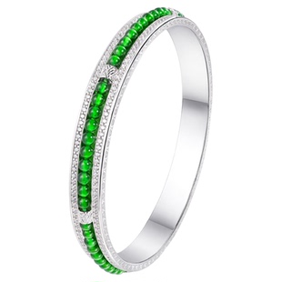 VISING珠宝天然A货翡翠小米珠镯子玻璃种帝王绿珠珠翡翠手镯