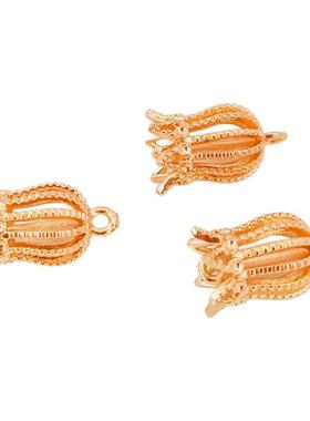 保色配件14K包金带吊流苏花帽铜材料鸟笼吊坠手工DIY饰品配饰耳坠