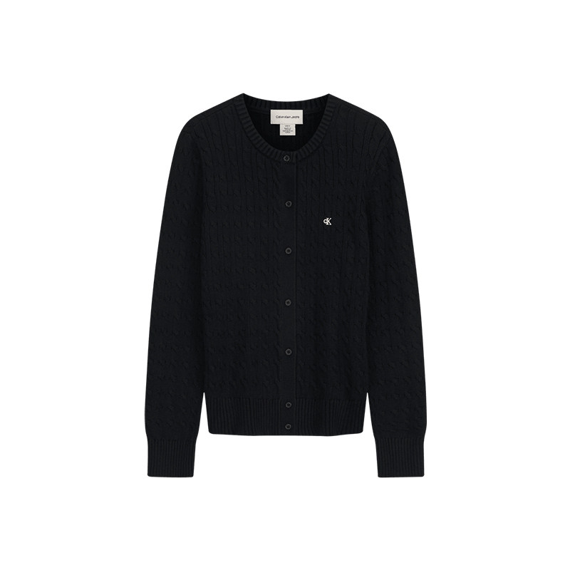 【绞花】CK Jeans26早秋女士刺绣纯棉麻花圆领开衫外套针织衫毛衣