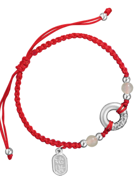 999足银平安扣红绳手链可调大小