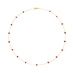 若华珠宝宏卿=刻面红宝石满天星项链女黄18K金简约锁骨颈链送女友