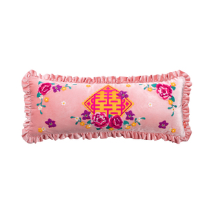 爱诗乐『囍鸢』靠枕床头结婚喜字压床抱枕刺绣长条枕婚房装饰靠垫
