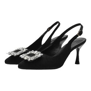 尖头高跟鞋女2025新款夏天配裙子小码女鞋313233包头后空凉鞋34码