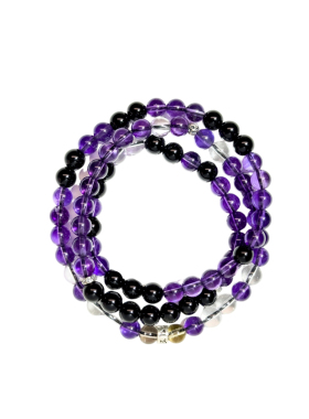 天然紫水晶黑曜石多圈手链｜礼盒