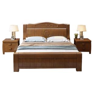 新中式实木床主卧1.8米双人简约现代1.5框架高箱储物婚大床经济型